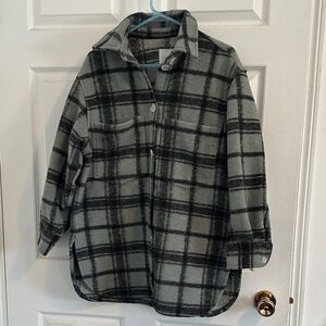 H&M Gray and Black Plaid Shirt Jacket